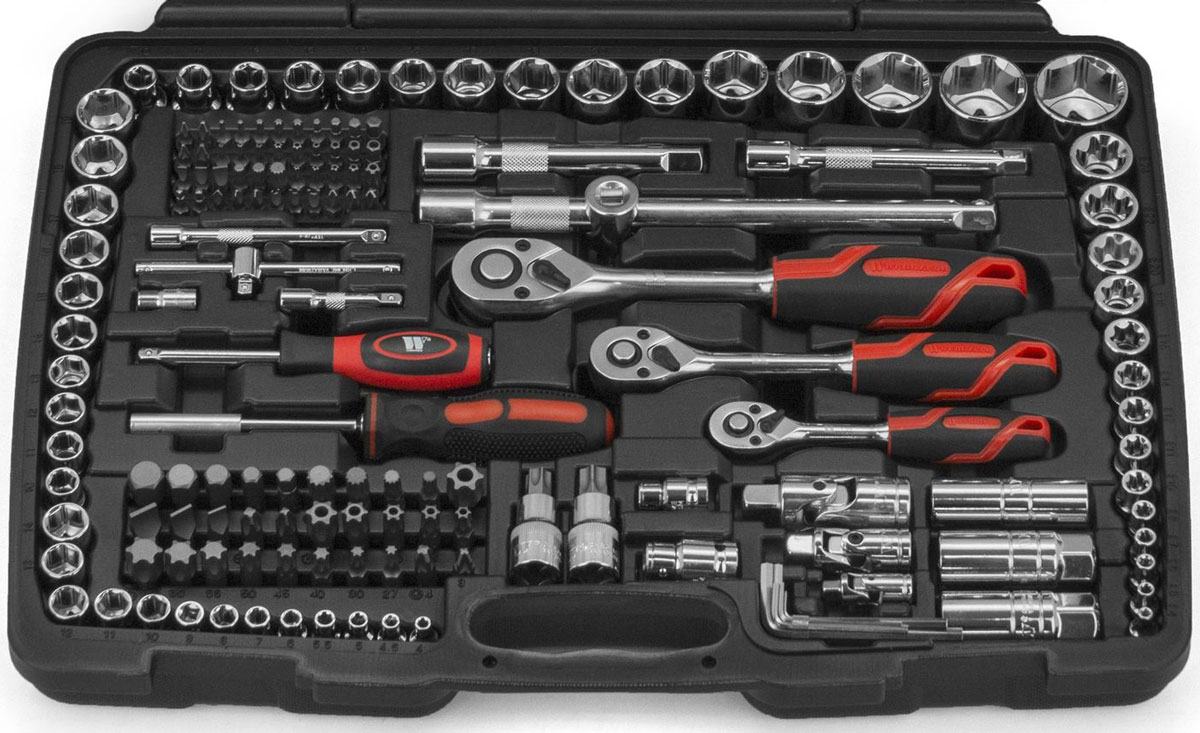 Gola sada 1/4", 3/8" a 1/2", hlavice a bity, 216 dílů, Welzh