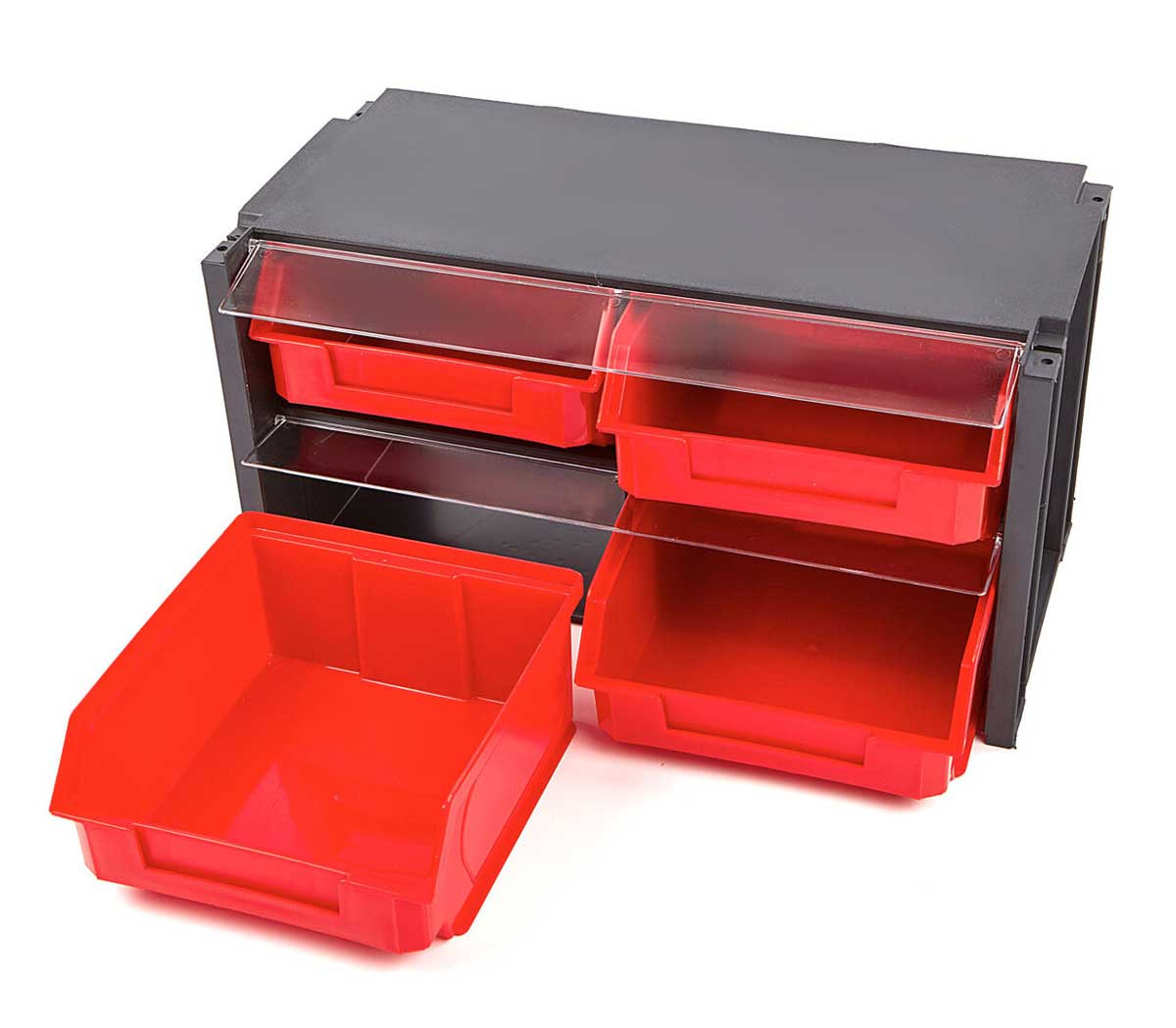 Plastový úložný kontejner / box se 6 zásuvkami a plexi krytem proti prachu