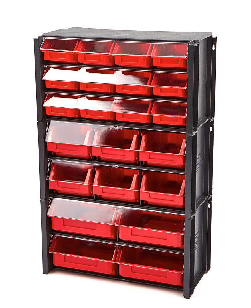 Plastový úložný kontejner / box se 6 zásuvkami a plexi krytem proti prachu