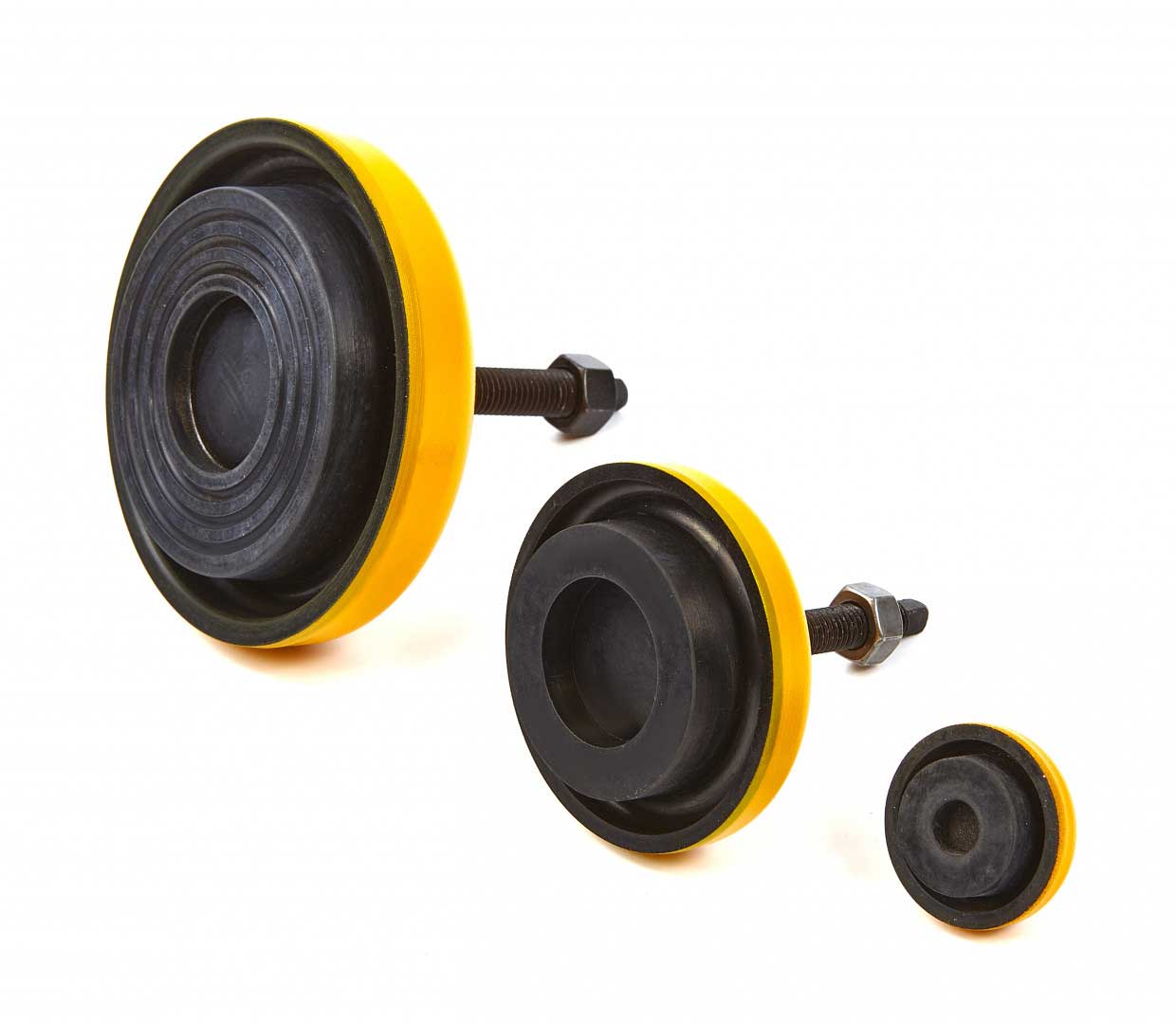 Stavitelná antivibrační noha pod stroje a zařízení, průměr 40 mm, závit M5, zátěž až 80 kg