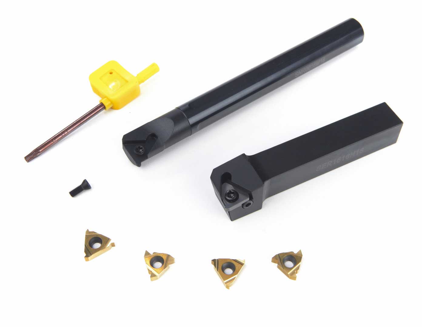 Profesionální soustružnická sada pro řezání vnějších a vnitřních závitů s VBD plátky, 12 mm, 9 dílů