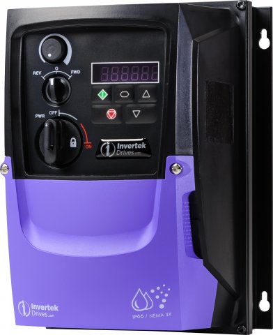 Invertek Optidrive E3, frekvenční měnič, vstup 3 x 400 VAC / výstup 3f, IP 66, 15 kW, potenciometr, START/STOP, hlavní vypínač, LED displej