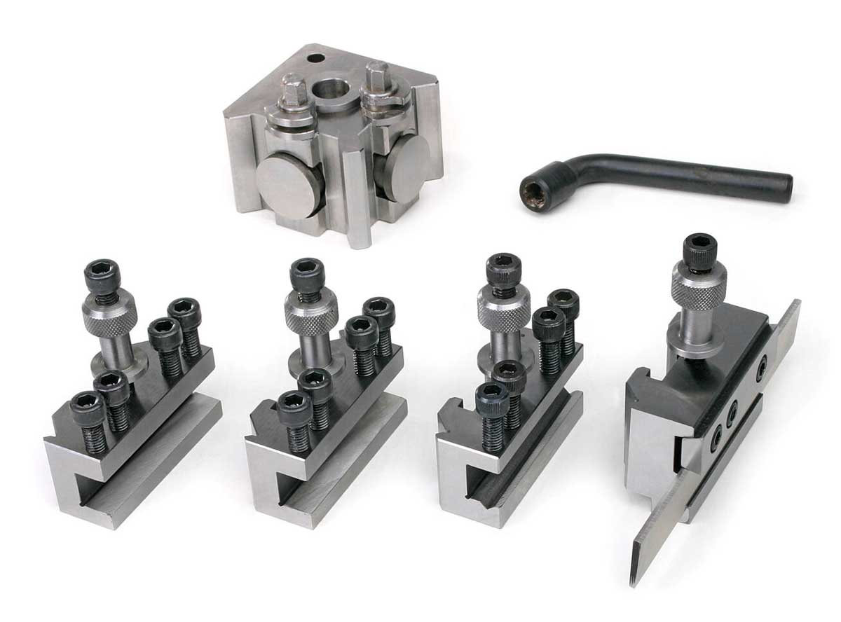 Rychloupínač nástrojů Dixon, model K, pro menší soustruhy, pro výšku obrábění do 125 mm, kompletní sada - 4 držáky