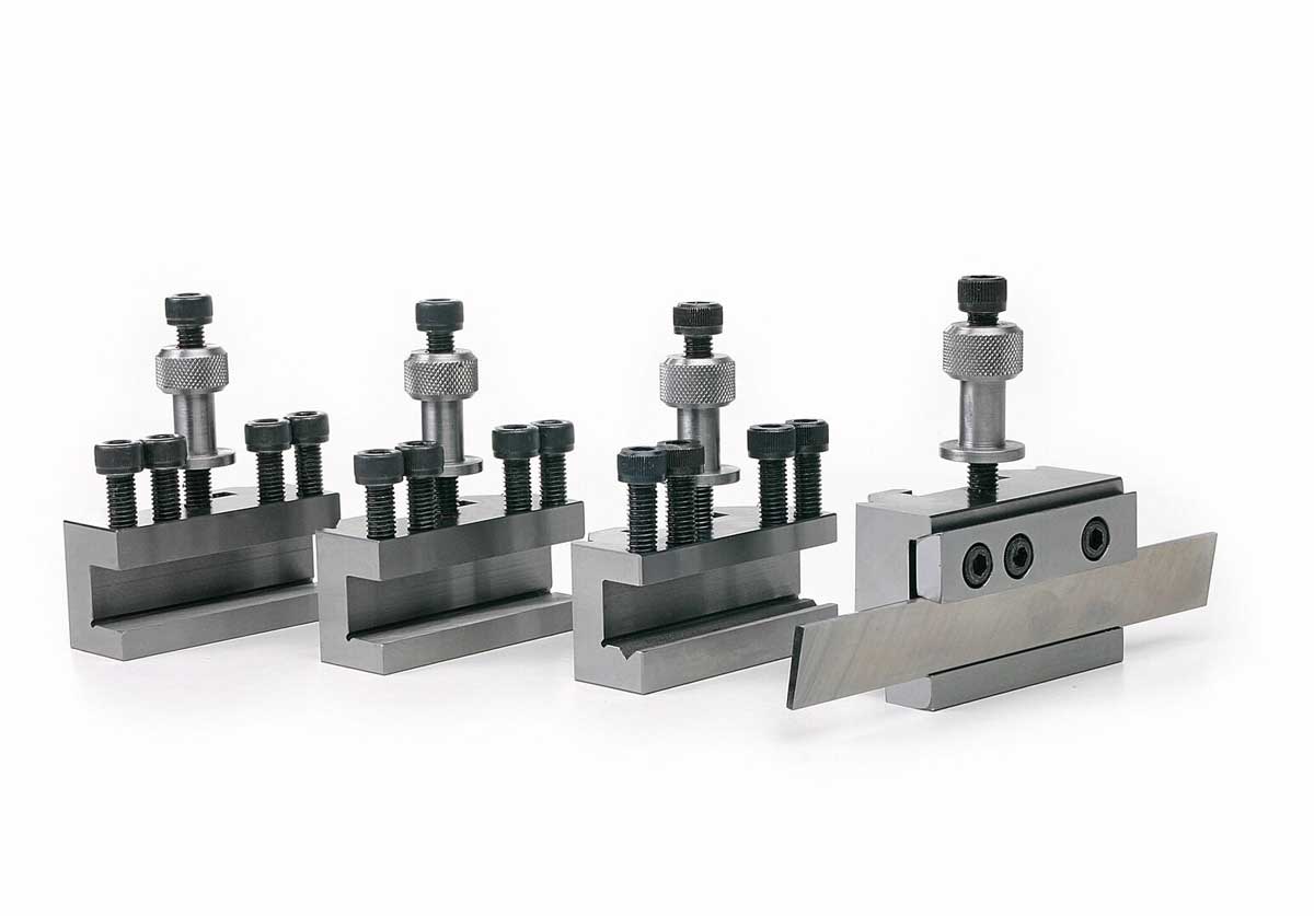 Rychloupínač nástrojů Dixon, model K, pro menší soustruhy, pro výšku obrábění do 125 mm, kompletní sada - 4 držáky