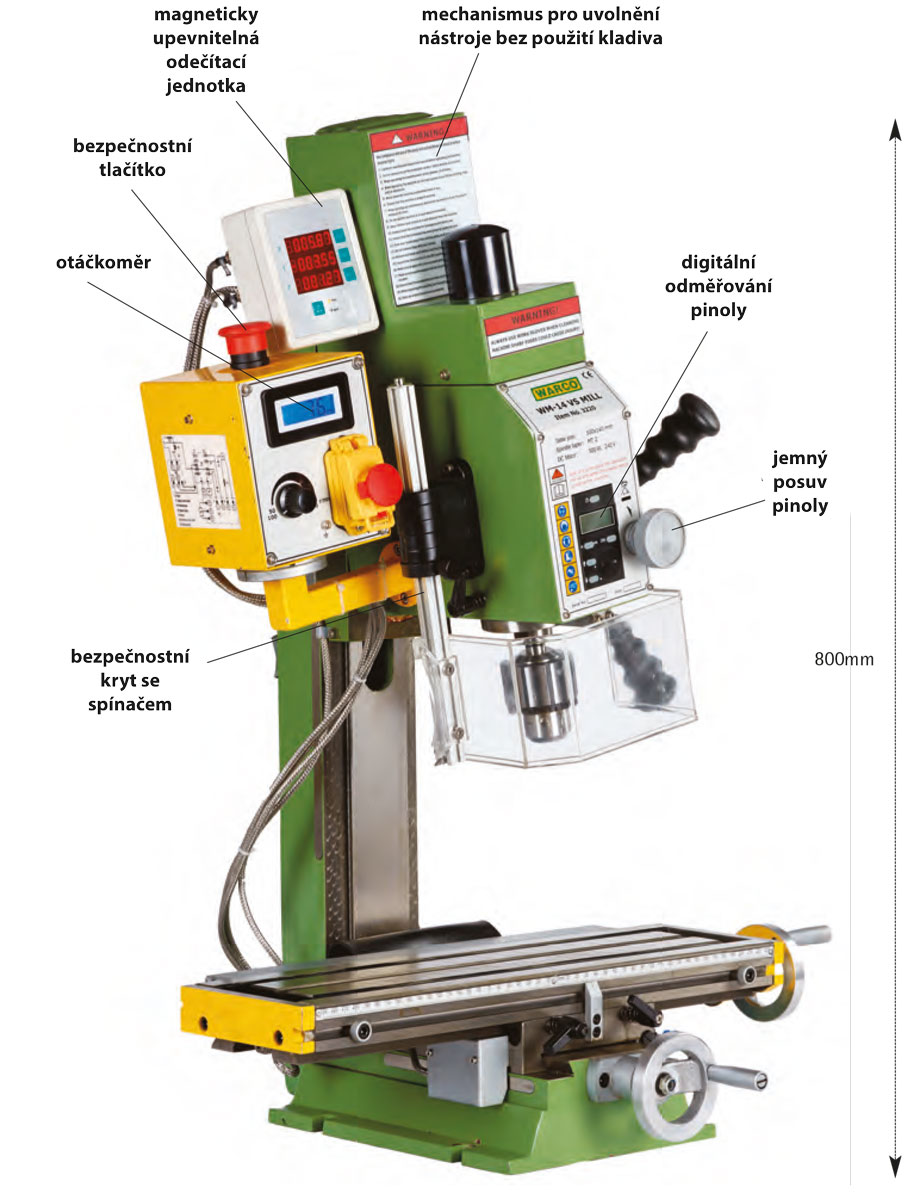 Warco WM 14, frézka na kov, vario otáčky, digitální odměřování 3-osy - 60 kg