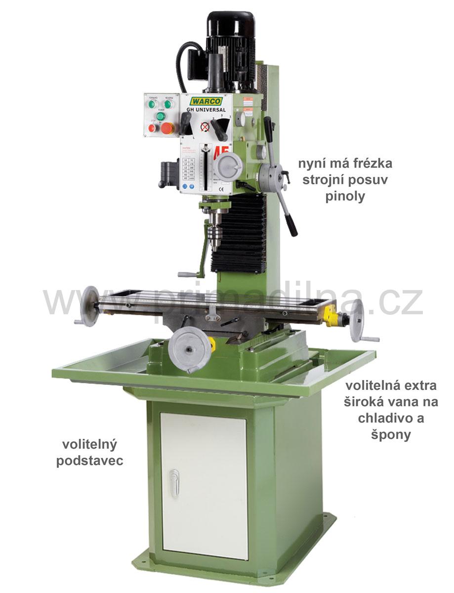 Warco GH Universal - frézka s převodovkou, stroj. posuv pinoly, DRO 2osy, 320 kg