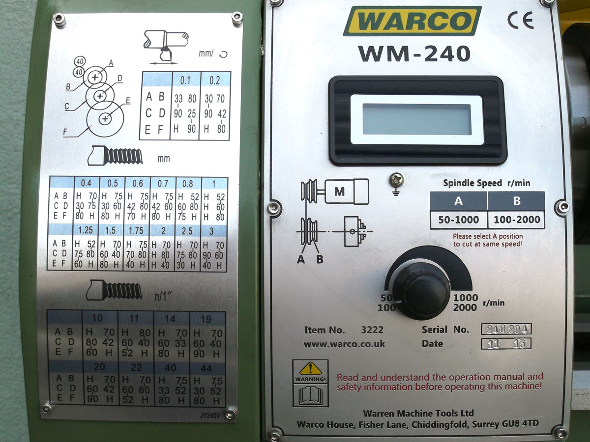 Warco WM 240, stolní soustruh na kov, variabilní otáčky, 110 kg
