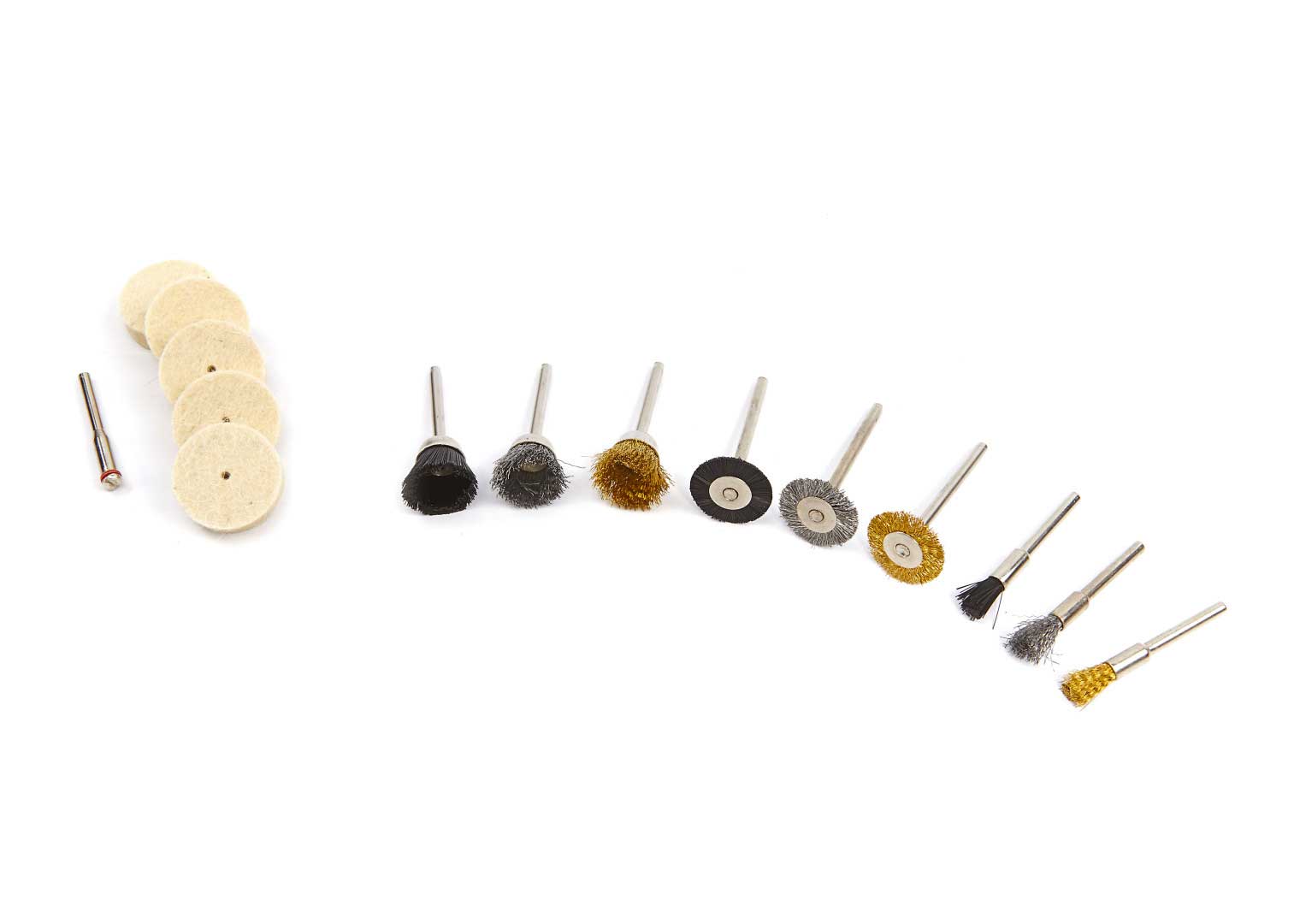 15 dílná sada tělísek pro kartáčování a leštění se stopkou 3 mm