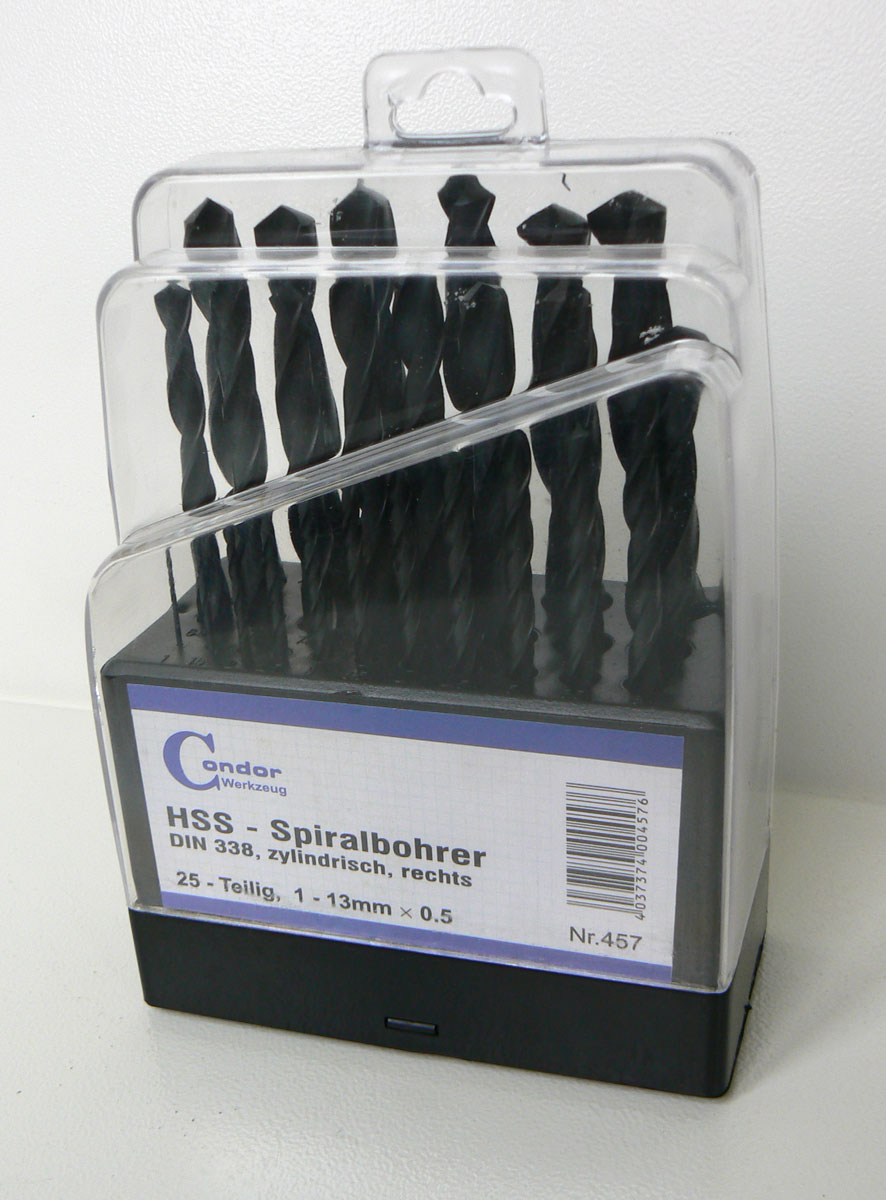 Vrtáky válcované, HSS, 1.0 - 13.0 mm, sada 25 dílů, v plastovém stojánku, Condor Werkzeug