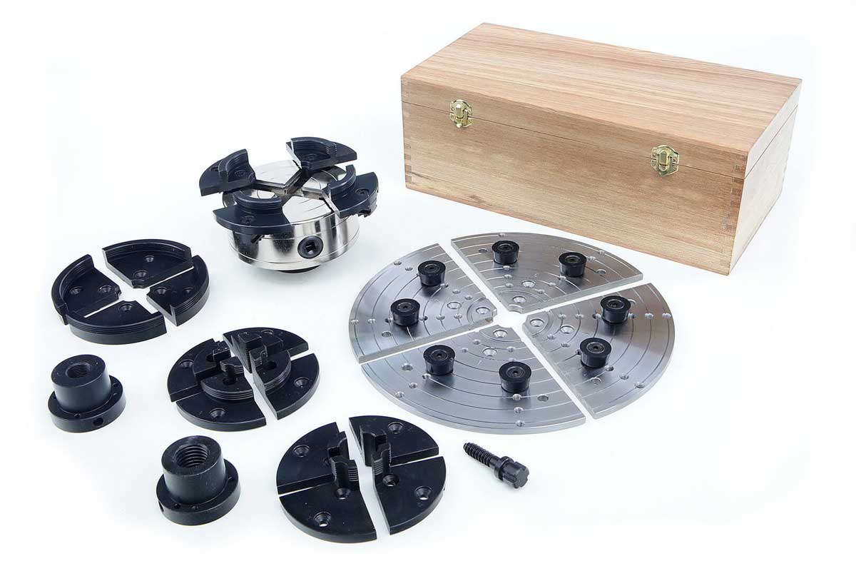 Samocentrovací sklíčidlo CK 5 - 4 H pro soustruh na dřevo, 125 mm, s adaptéry a příslušenstvím