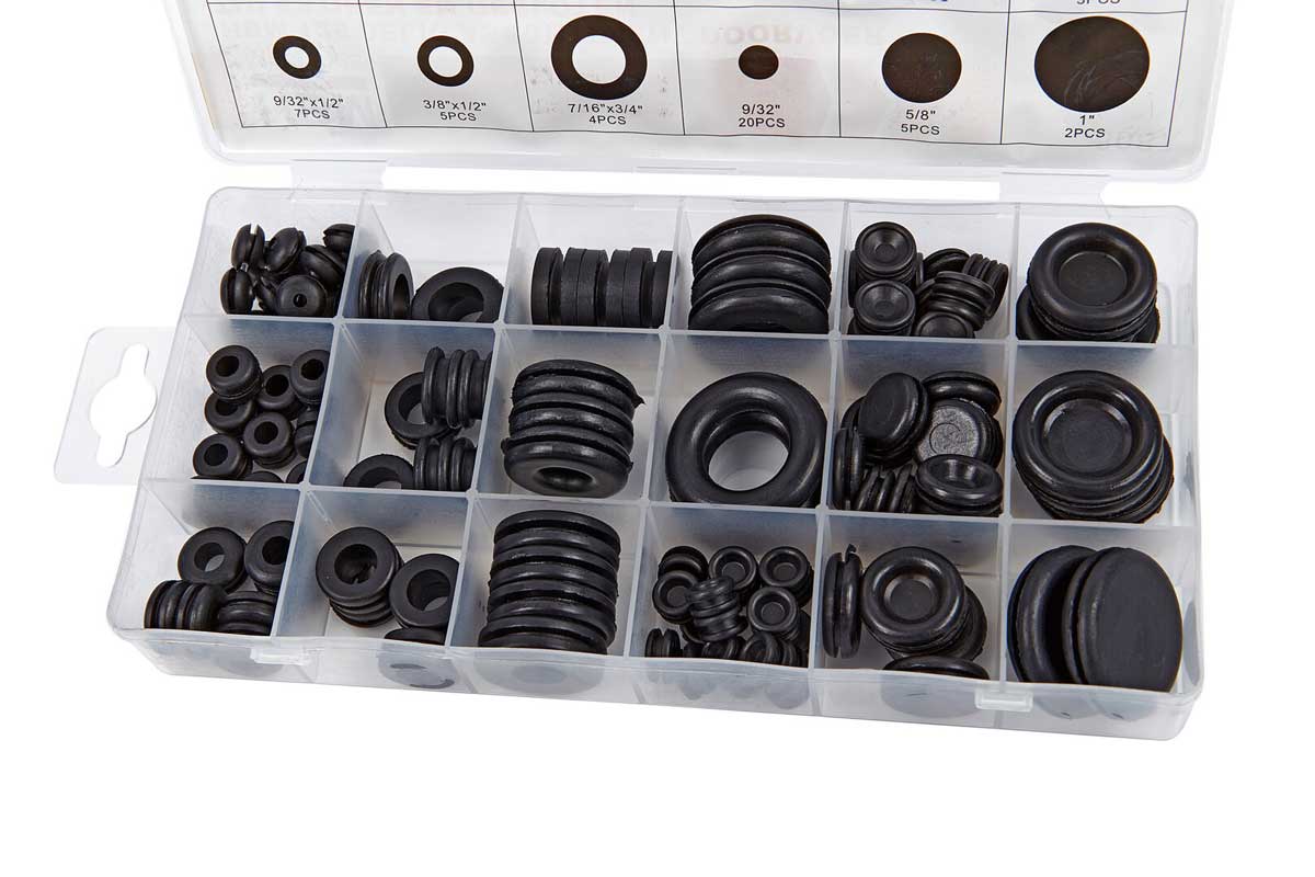 Gumové průchodky 1/8" - 1", otevřené i zavřené, 125 kusů