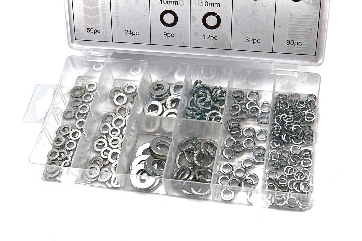 Sortiment podložek a pérových podložek průměru 5 - 10 mm, 250 dílů