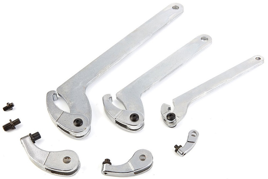 Sada hákových kloubových jednostranných stavitelných klíčů s výměnnými hlavami 35 - 120 mm