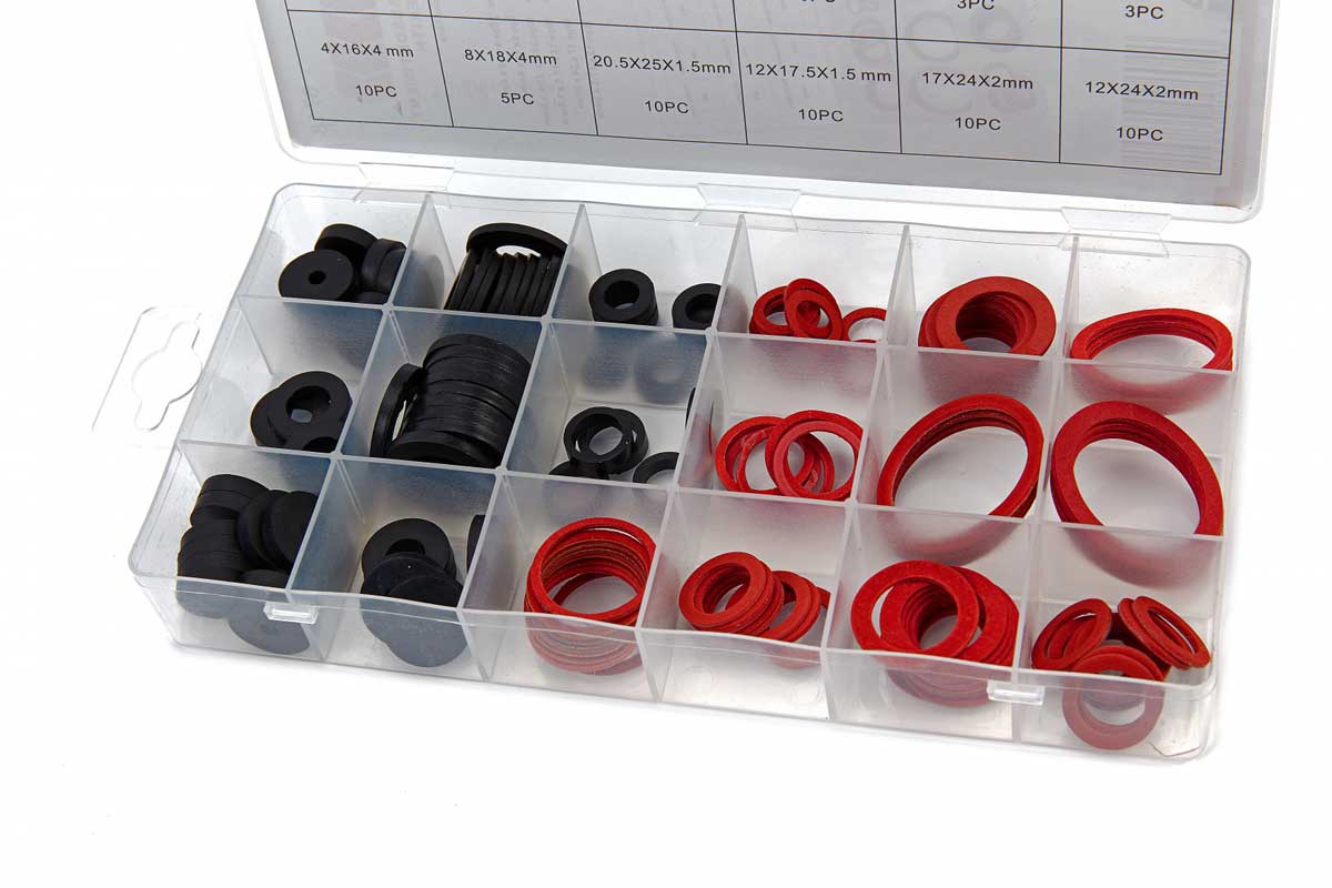 Sortiment 141 těsnících kroužků - guma, klingerit, vlákno