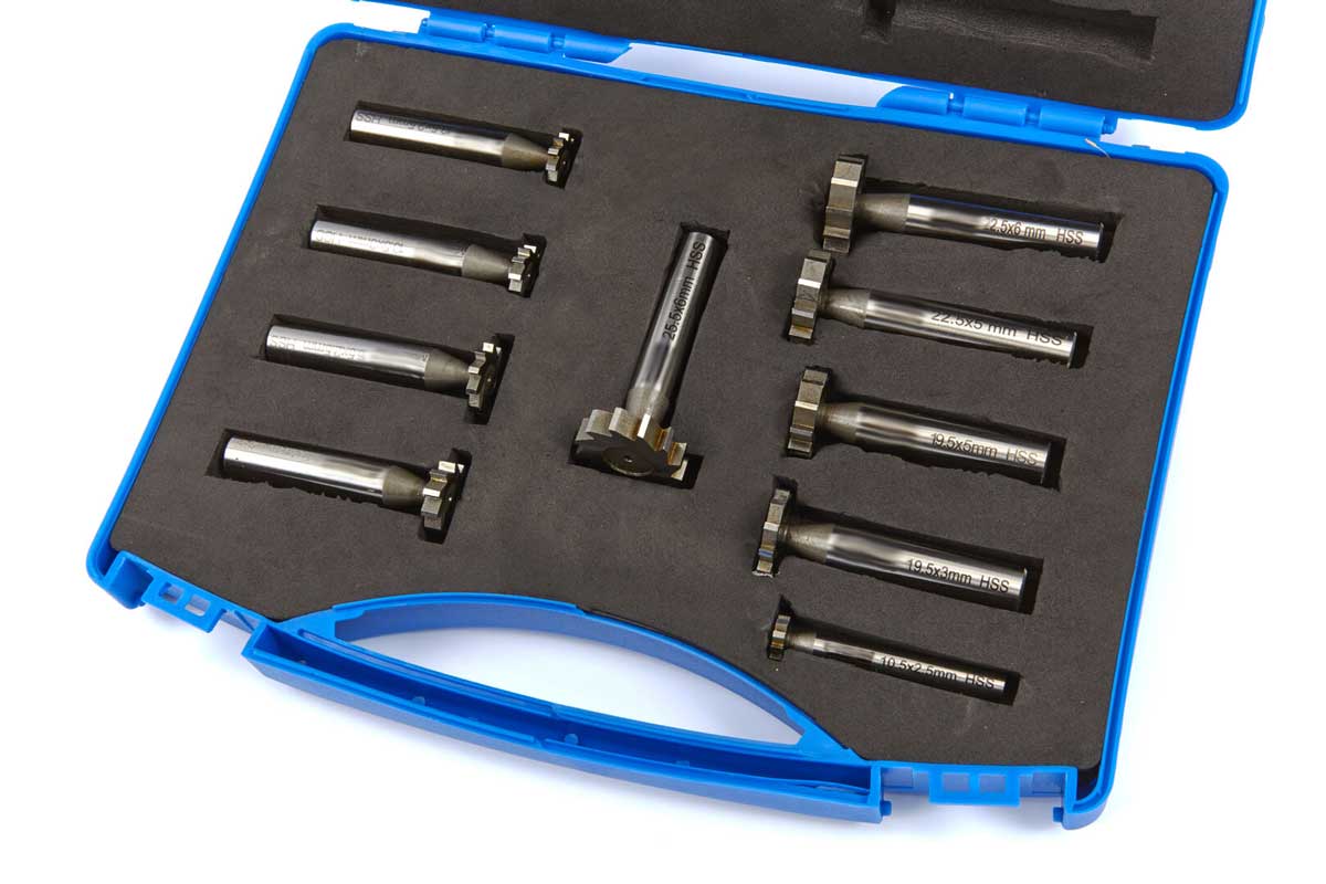 HSS frézy pro T-drážky, 10.5 - 22.5 mm, sada 10 ks