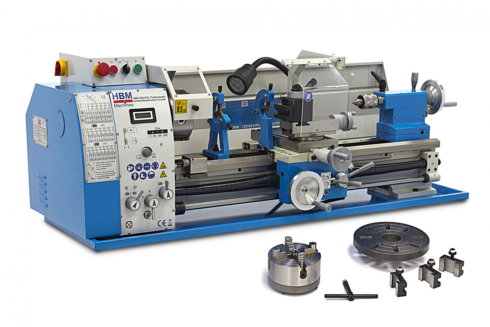 HBM 290V Norton, hrotový soustruh na kov, vario otáčky řízené invertorem, převodovka posuvů, plně vybavený, 1.5 kW, 1f, 250 kg