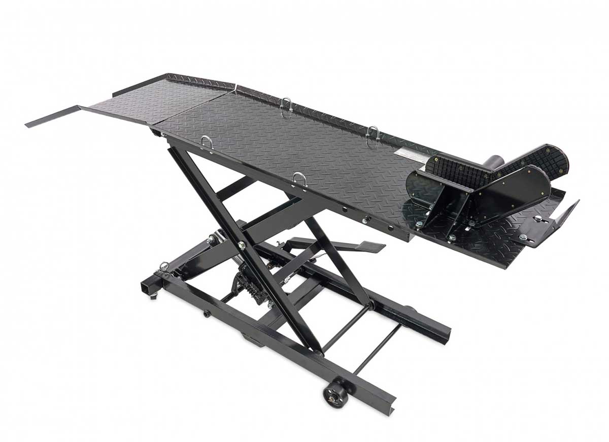 Hydraulický motocyklový zvedák 100, zvednutí až 360 kg, hmotnost 100 kg, černý