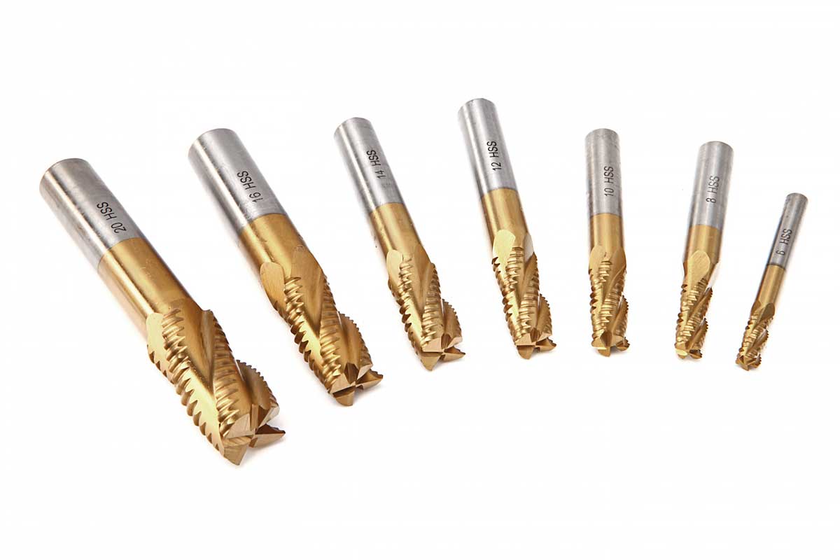 Hrubovací frézy HSS-TiN, 4-břité, 6 - 20 mm, sada 7 ks