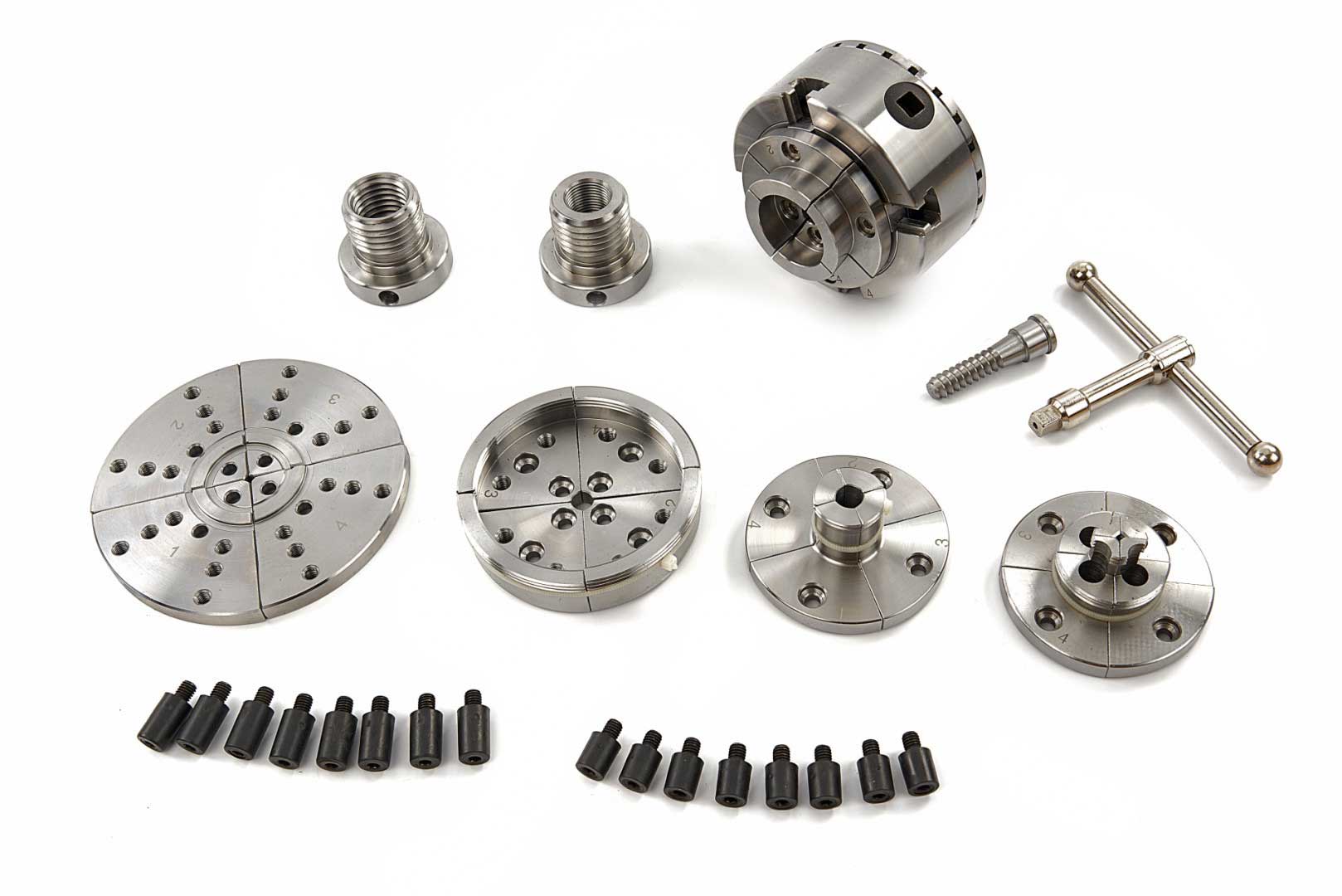 Samocentrovací sklíčidlo 95 mm pro soustruh na dřevo, s adaptéry a příslušenstvím - kompletní sada