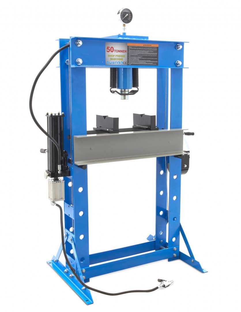 HBM 50t rámový dílenský hydraulický a pneumatický lis, 255 kg