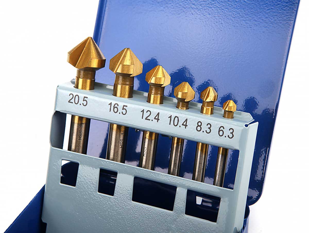 Záhlubníky-odjehlovače 6.3 - 20.5 mm, sada 6 dílů, HSS-TiN