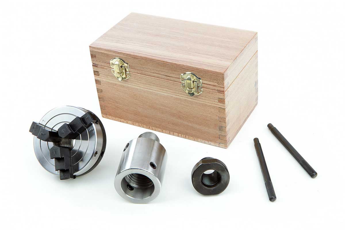 Samocentrovací sklíčidlo CK3-3A pro soustruh na dřevo, 75 mm, s adaptéry a příslušenstvím