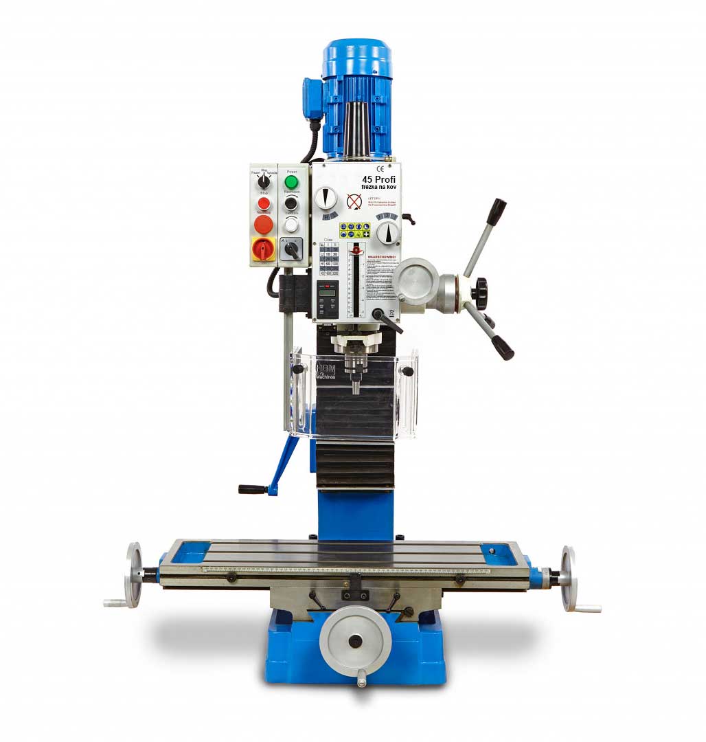 HBM 45 Profi robustní frézka na kov s převodovkou v oleji, kužel ISO 30, 400V, 330 kg