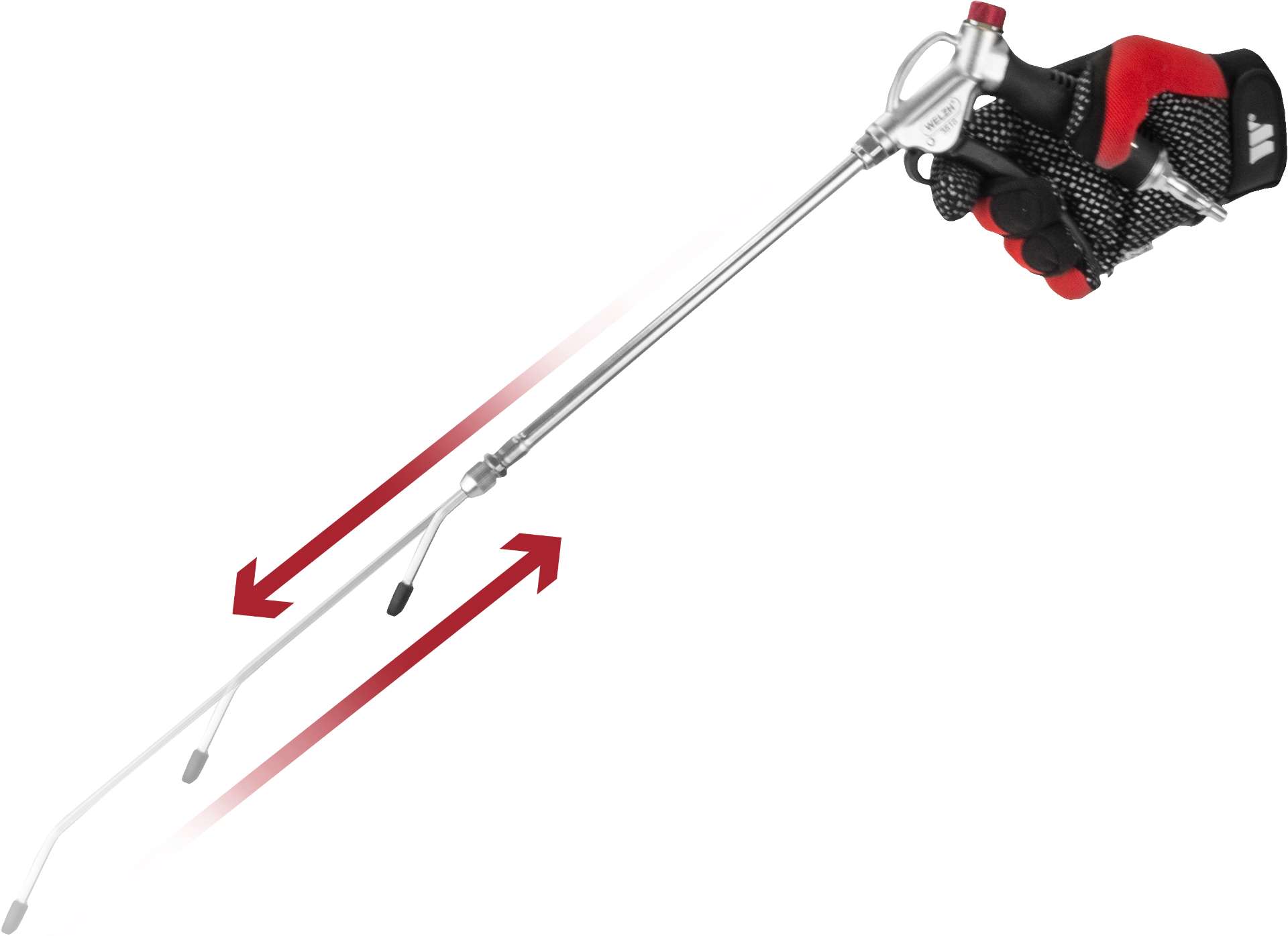 Pistole vzduchová s regulátorem průtoku, extra dlouhá 295-500 mm, Welzh