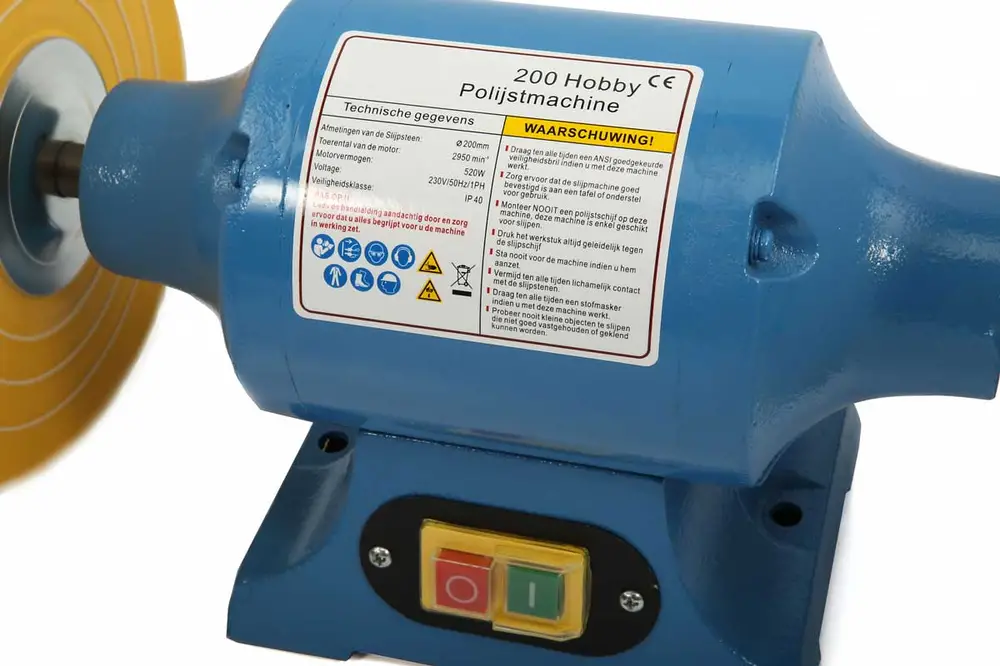 Hobby leštící stroj - leštička, litinová konstrukce, průměr kotoučů 200 mm, 520 W, 10 kg