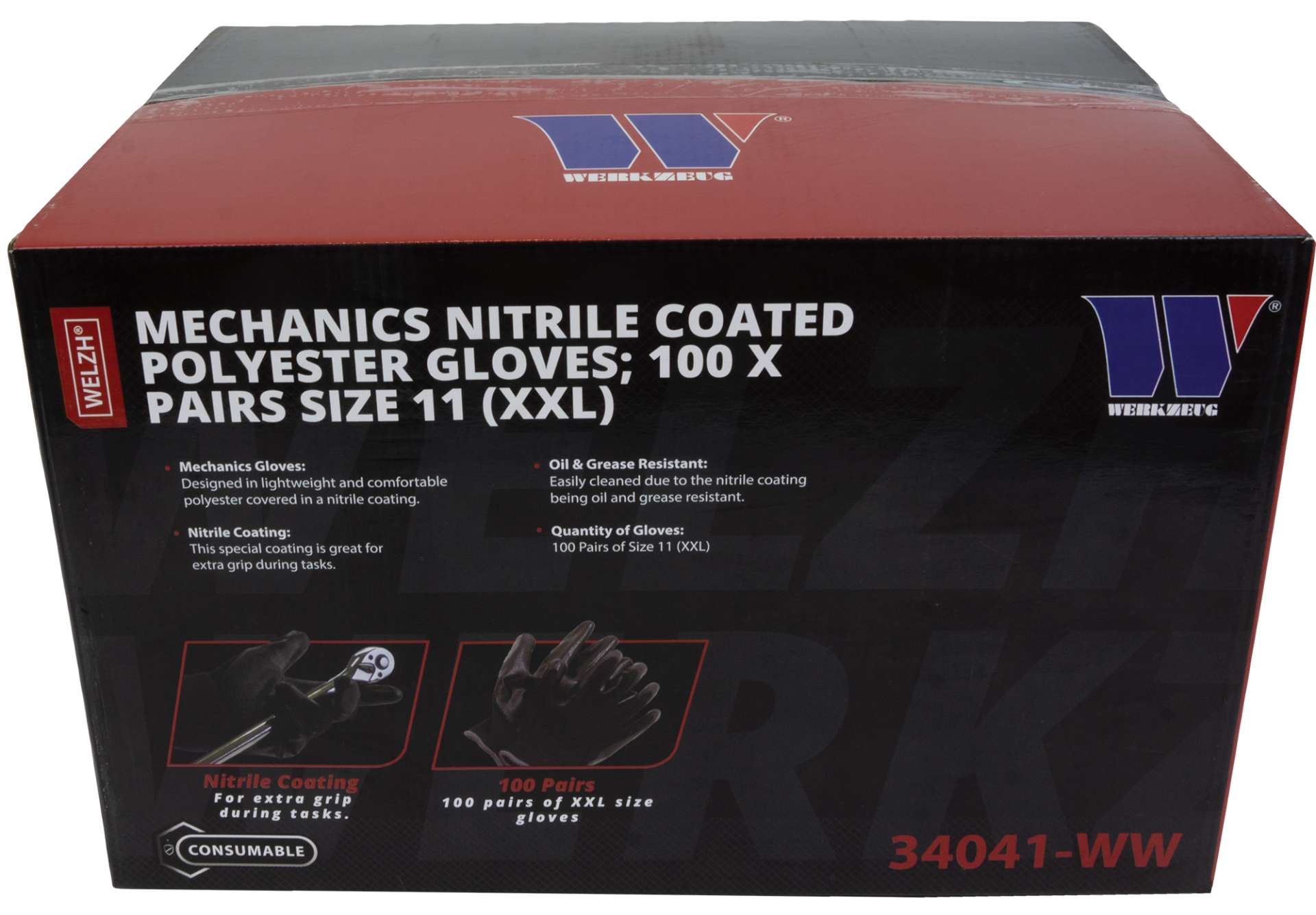 Pracovní rukavice máčené v Nitrilu, vel. 11" / XXL, 100 párů, Welzh