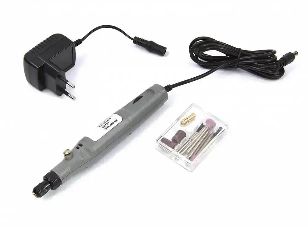 Malá ruční bruska - multinástroj pro gravírování a jemné práce, vario otáčky 0 - 18.000 ot/min, sada příslušenství