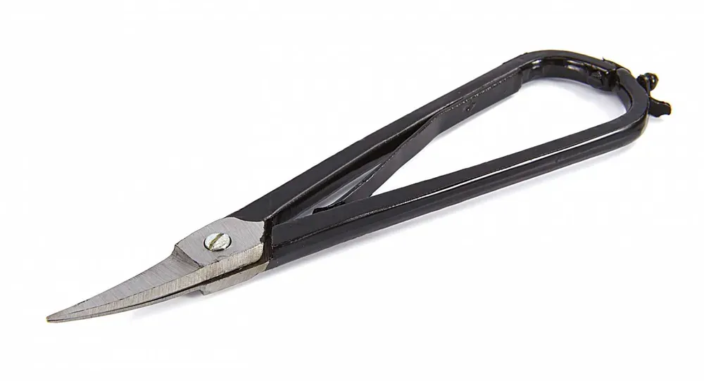 Precizní šperkařské nůžky na plech se zahnutými čepelemi, s pružinou a aretací, zahnuté 180 mm