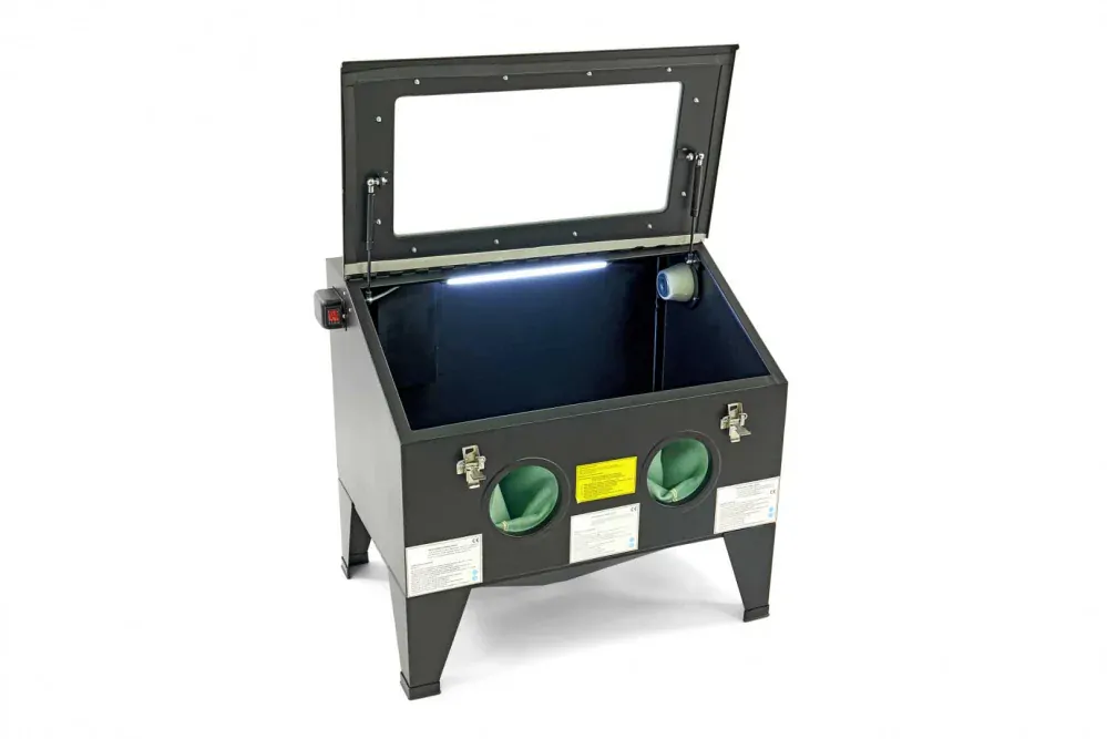 Profesionální pískovací box SBC 190 - kabina pro tryskání (pískovačka), čelní kryt s plynovými vzpěrami