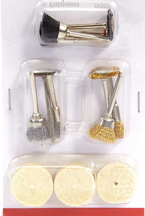 15 dílná sada tělísek pro kartáčování a leštění se stopkou 3 mm