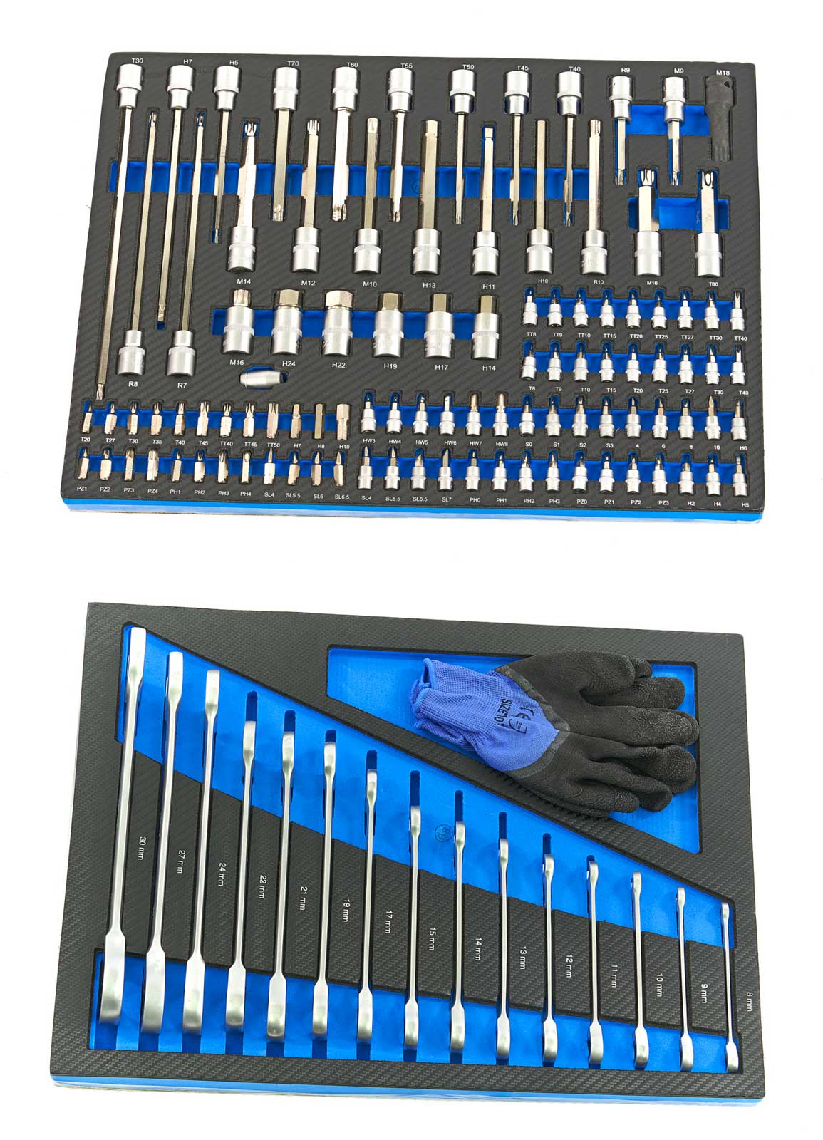 Pojízdný vozík s nářadím - Premium, 262 dílů, bržděná kolečka, skříňka, nářadí v karbonových vložkách, 75 kg