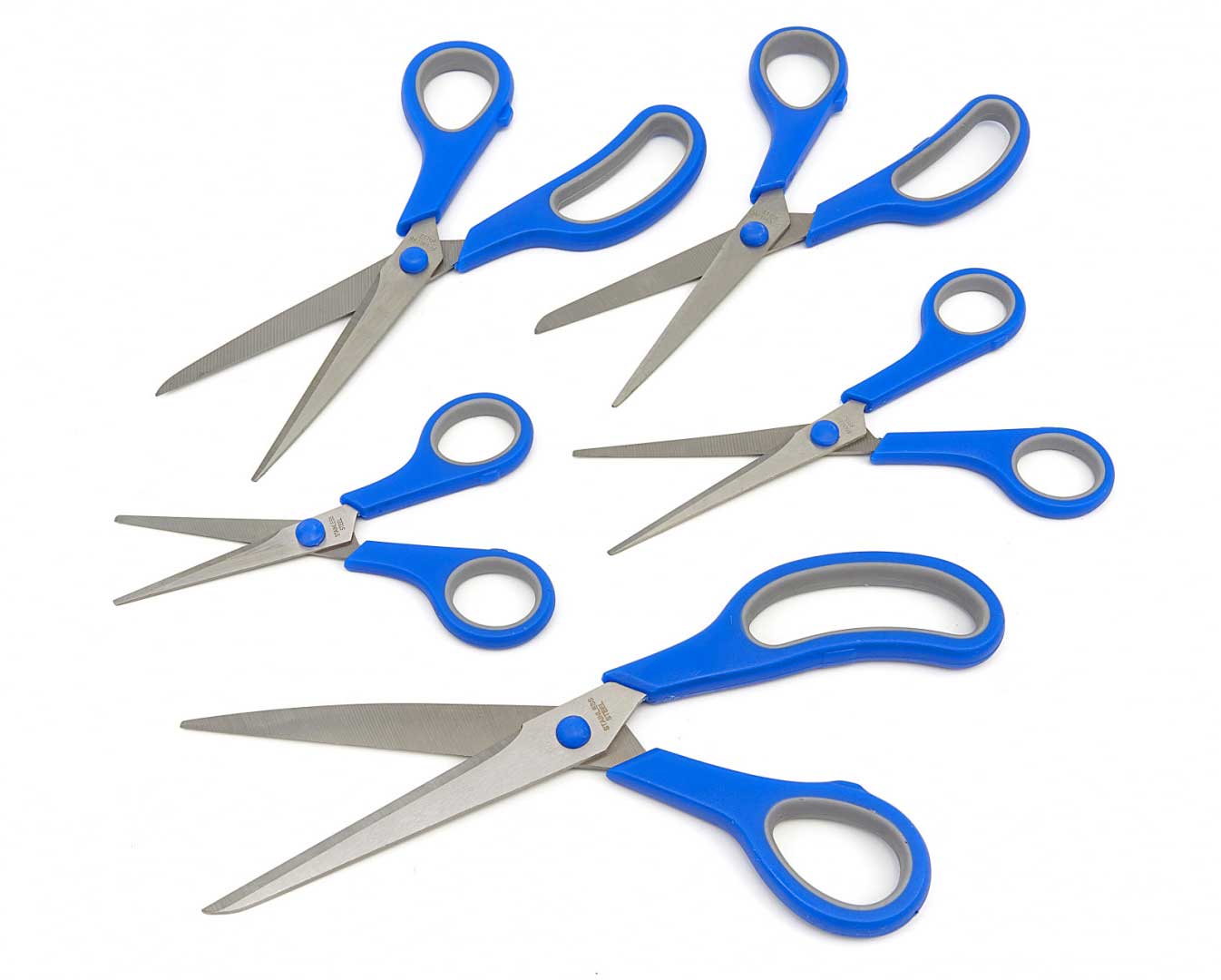 Nerezové nůžky s dvoukomponentní rukojetí s rovnými čelistmi, velikosti 140 - 250 mm, sada 5ks