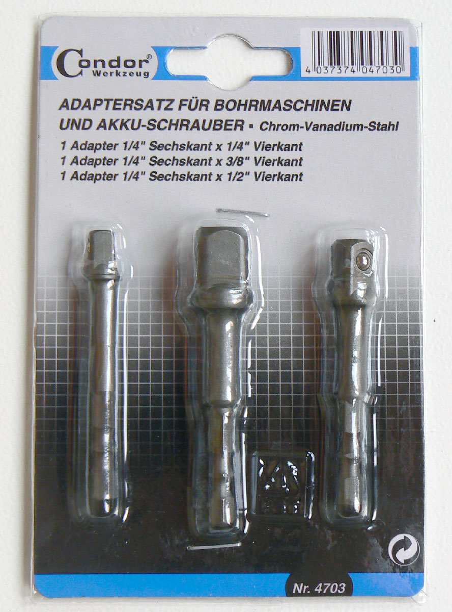 Adaptéry pro elektrické nářadí 3 díly, CrV, Condor Werkzeug