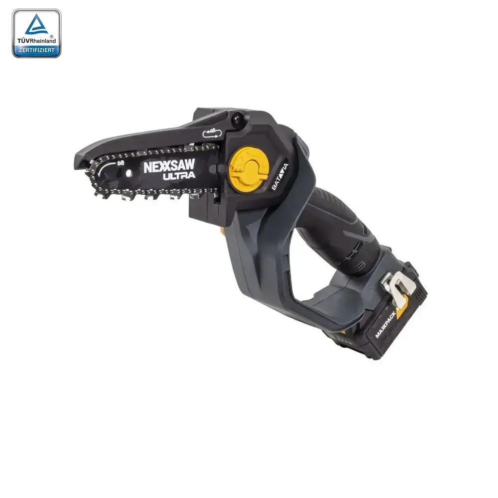 AKU elektrická řetězová pila, jednoruční AKU pilka na větve 18V Li-Ion, bezuhlíkový motor, délka lišty 180mm, hloubka řezu 150mm, bez baterie a nabíječky, bateriová platforma MAXXPACK, NEXXSAW ULTRA V3.2 BATAVIA