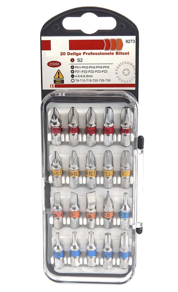 Sada kvalitních bitů - bity PH, PZ, SL, Tx, ocel S2, sada 20 dílů