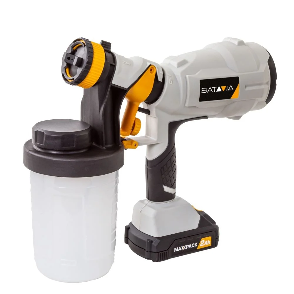 Aku bezdrátová, malířská stříkací pistole, 18V Li-Ion, průtok 750ml./min., kapacita 900ml., 60 DIN-s, bez baterie a nabíječky, bateriová platforma MAXXPACK BATAVIA