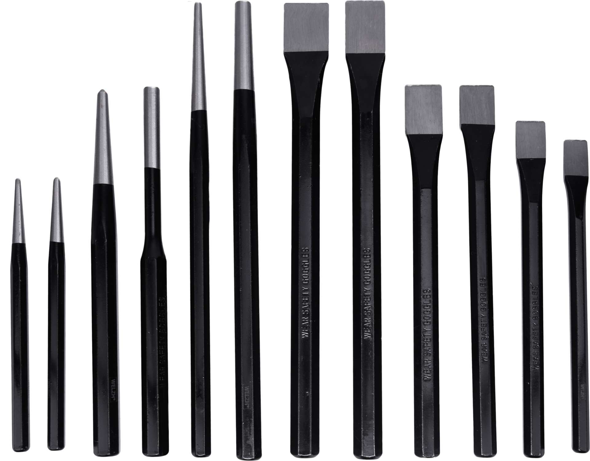 Vysoce odolné průbojníky a dláta, sada 12 dílů, Welzh