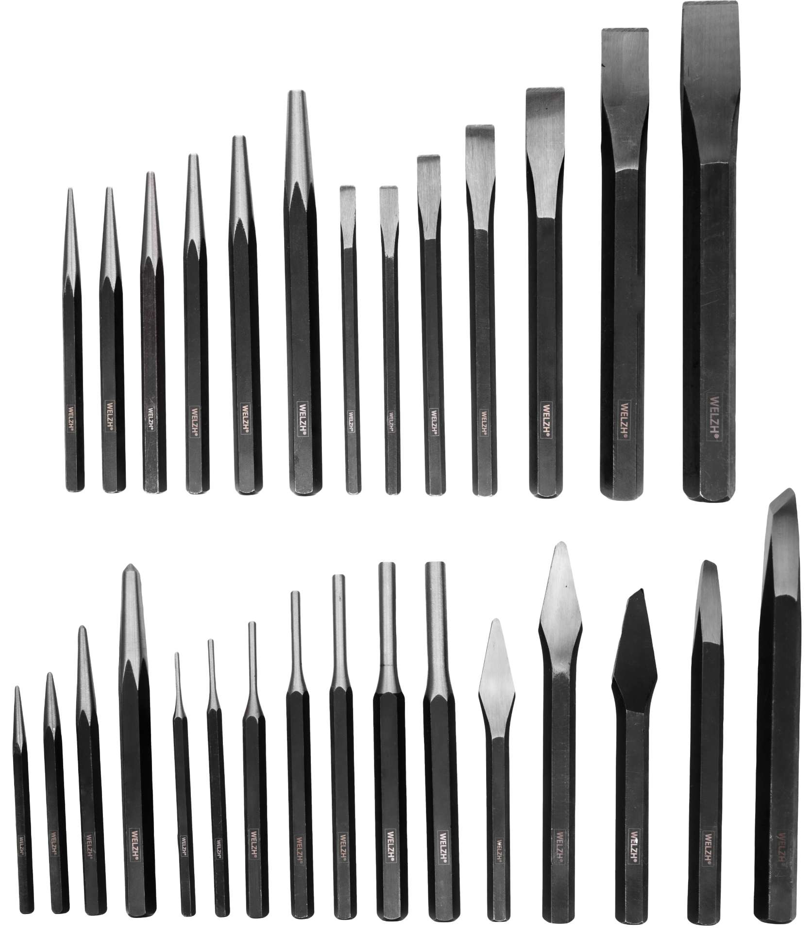 Vysoce odolné vyražeče, sekáče a důlčíky, sada 30 dílů, Welzh