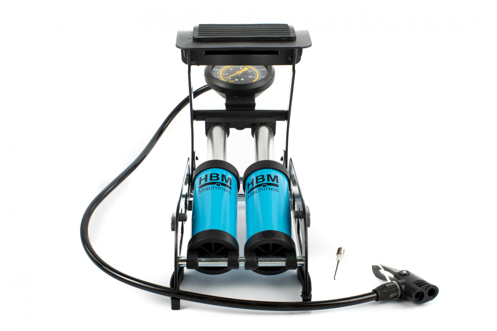 Výkonná nožní pumpa s manometrem - dvoupístová