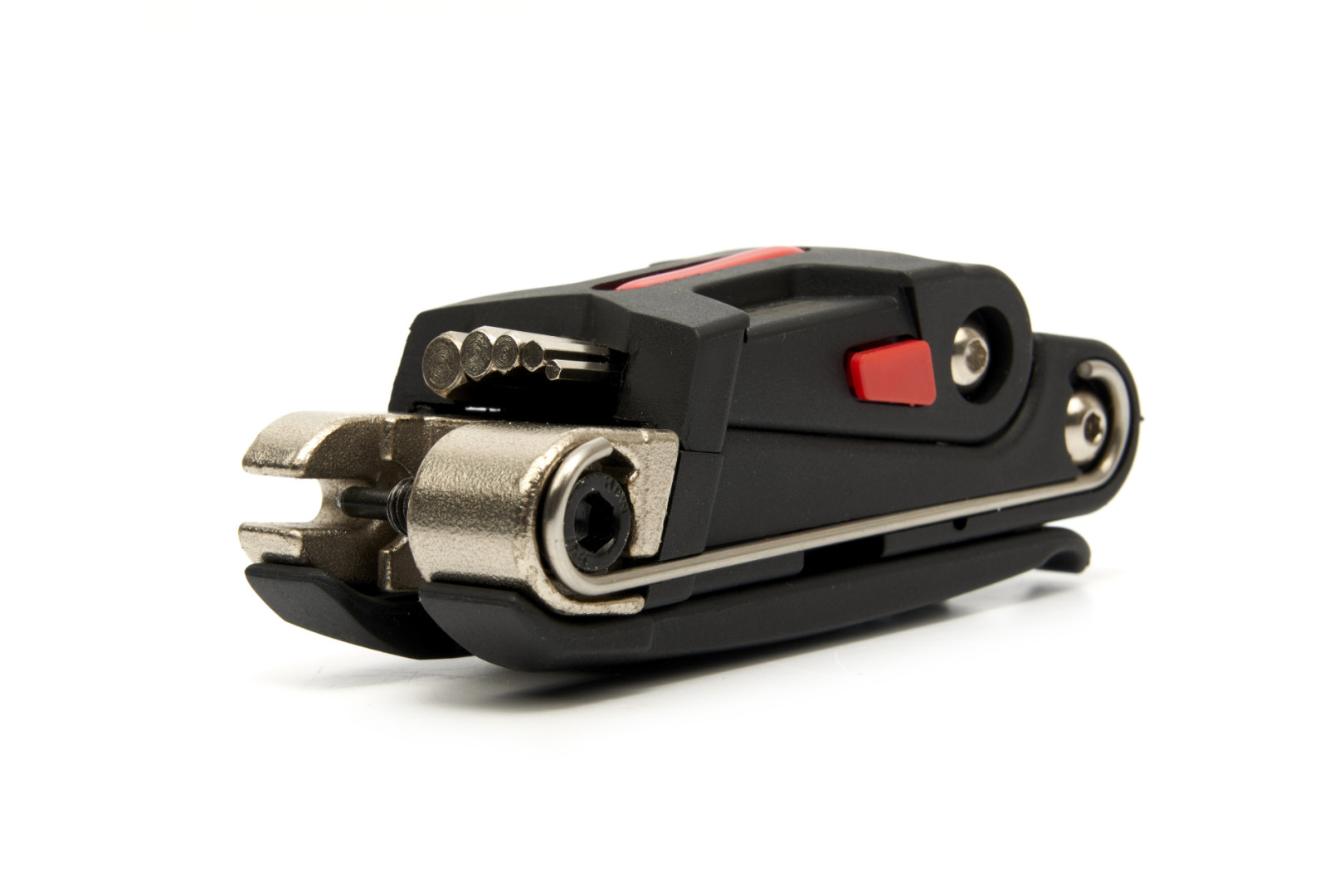 Skládací komplexní 19 dílné nářadí na kolo včetně nýtovačky, inbusů, klíčů atd., malý rozměr, 285 g