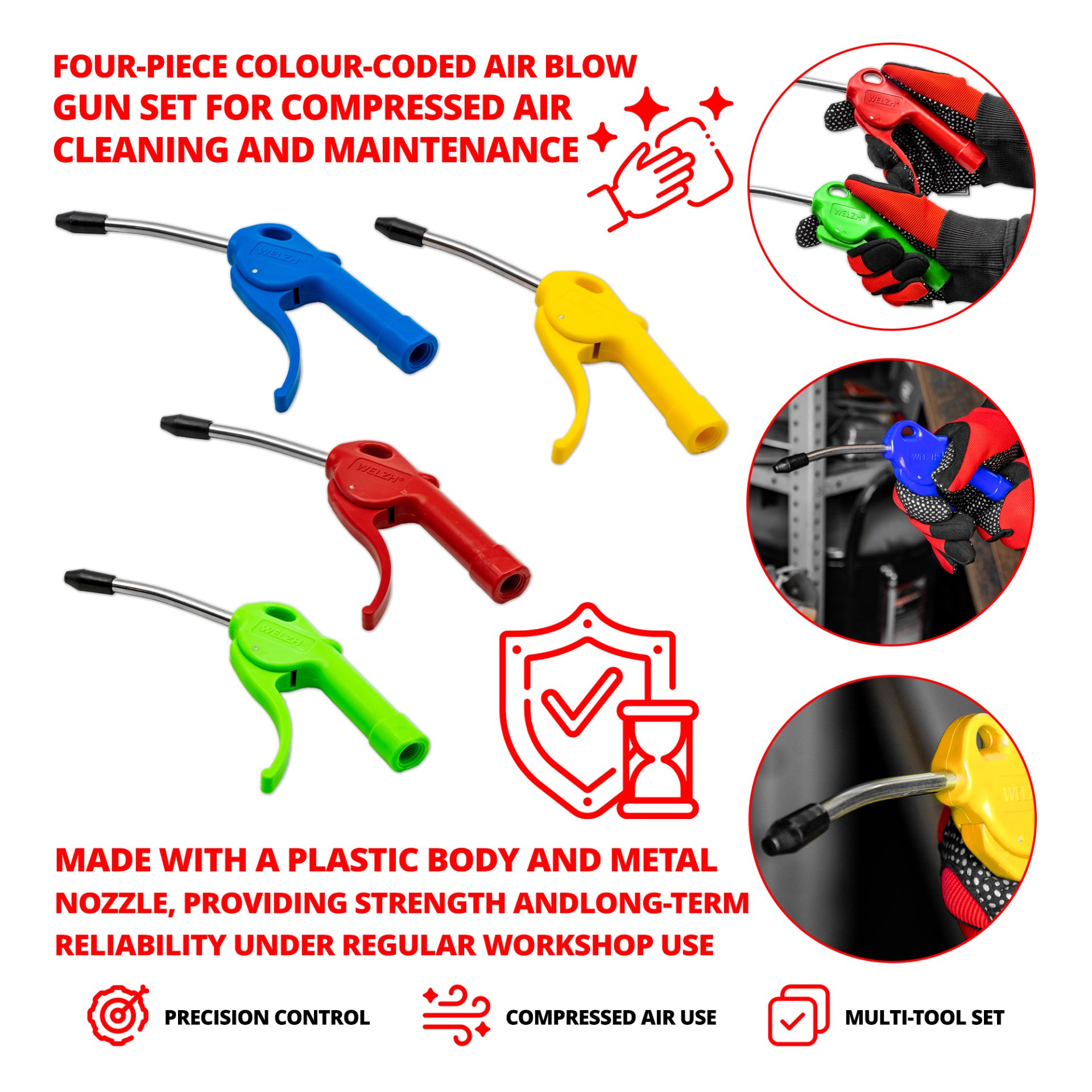 Pistole vzduchová / ofukovací, sada 4 kusů, Welzh