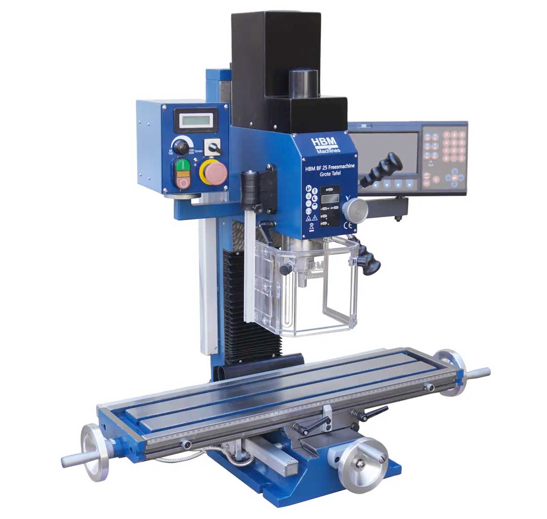 HBM BF 25 s DRO - frézka na kov, vario otáčky, 3-osé odměřování s LCD displejem, kužel MK3, 120kg
