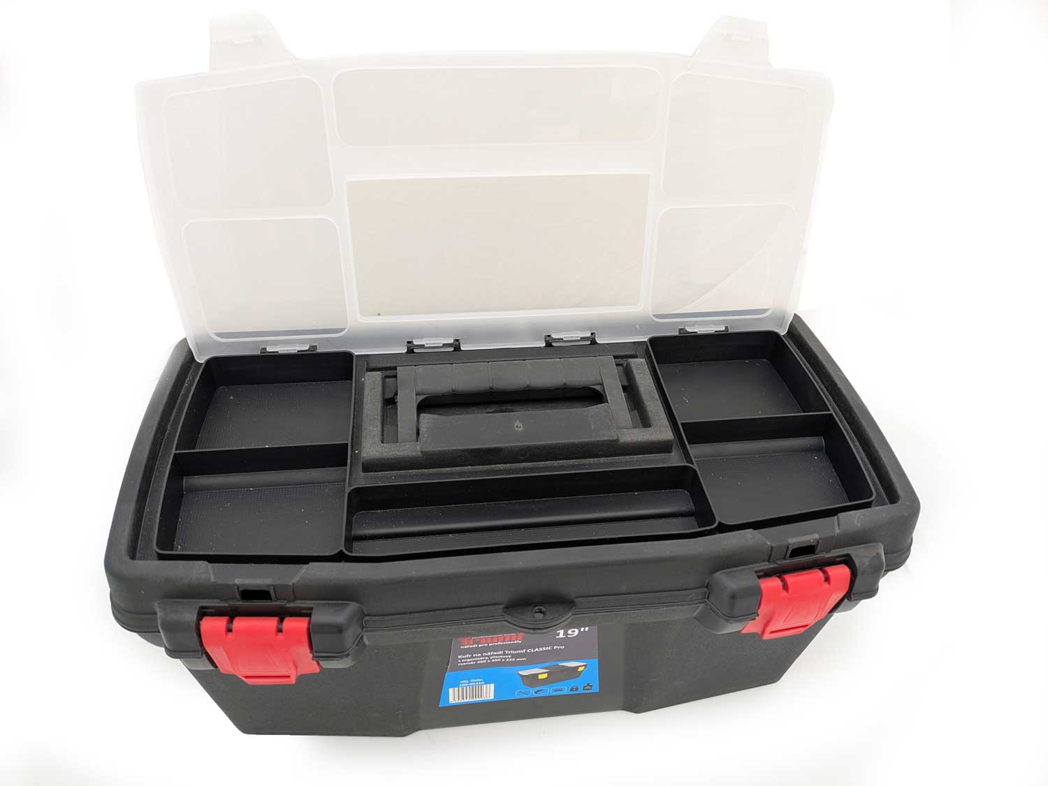 Plastový kufr na nářadí 19", s pořadačem, Triumf