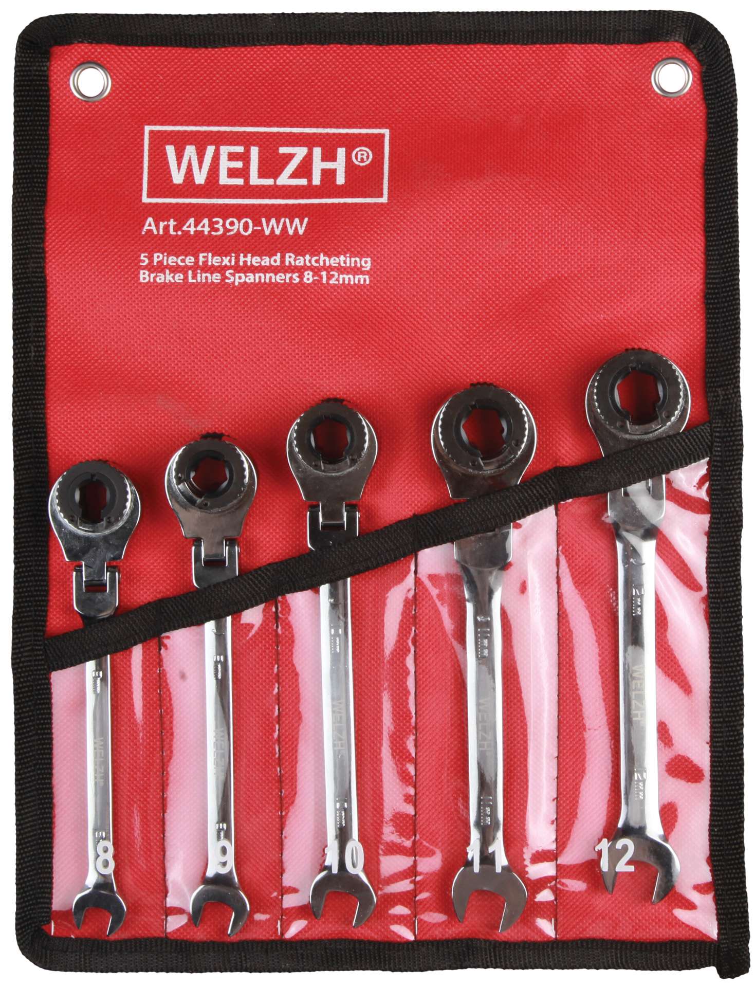 Sada flexibilních ráčnových klíčů na brzdové potrubí 8–12 mm, 5 dílů, Welzh