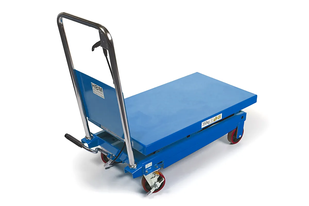 Manipulační vozík s hydraulickým stolem a vysokým zdvihem, nosnost až 350 kg, hmotnost 110 kg