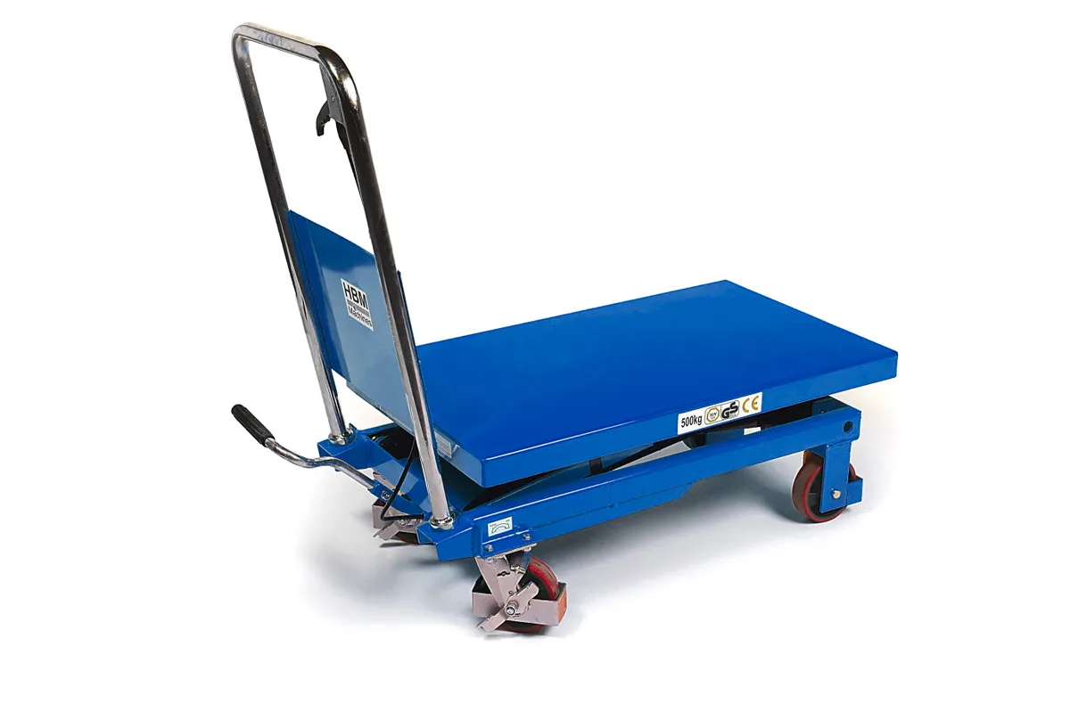 Manipulační vozík s hydraulickým stolem, nosnost až 500 kg, hmotnost 81 kg